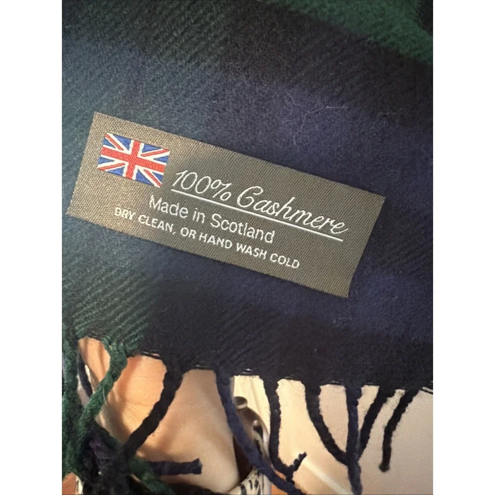 Cashmere 100% Winter Scarf Green BluePlaid Scottish Made In Scotland Traditional